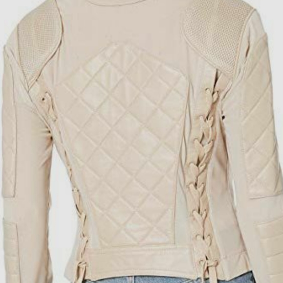 Blanc Noir Women's Moto jacket NWT Beige Size L - Picture 3 of 6